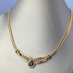 Vintage VENDOME Necklace Gold Bezel Black Teardrop Crystal.